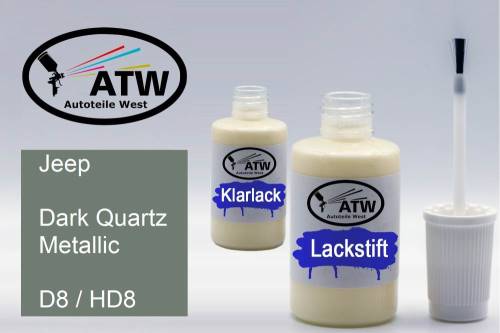 Jeep, Dark Quartz Metallic, D8 / HD8: 20ml Lackstift + 20ml Klarlack - Set, von ATW Autoteile West.